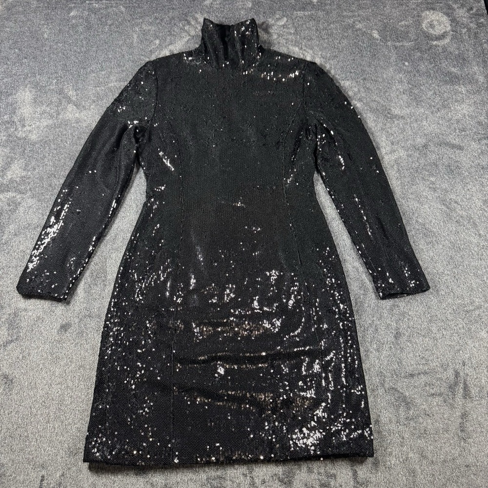 L'ECOLE DES FEMMES Women's Size Large Black Sequin Turtleneck Zip Back Dress